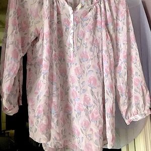 Lauren Conrad Pink Floral Sheer Blouse With 3/4 Sleeves